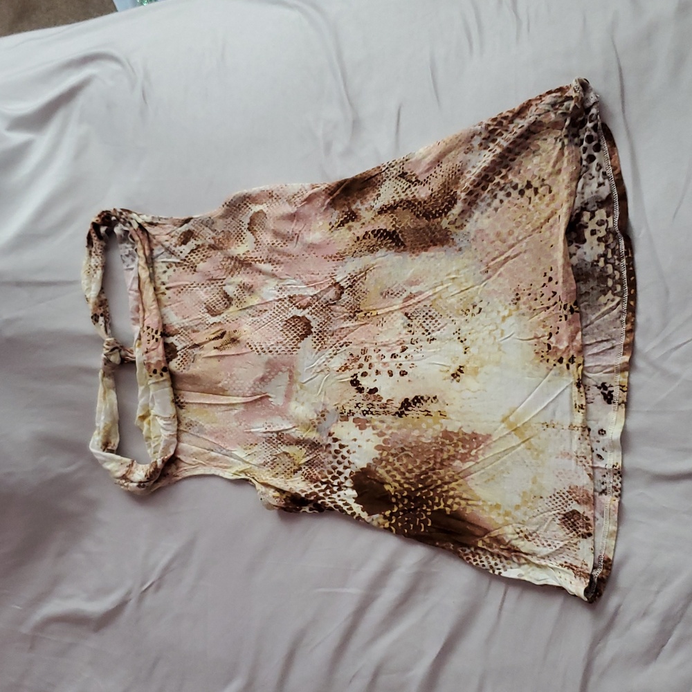 Express Reptile Print Halter Top Brown Gold Pink White